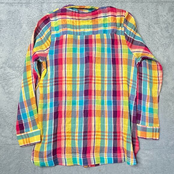 Soft Surroundings “Kona Shores” Rainbow Plaid Gauze Shirt |‎ Size M - Picture 5 of 10
